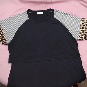 👶 Women's Nursing Top Black Leopard Sleeves Size XXL